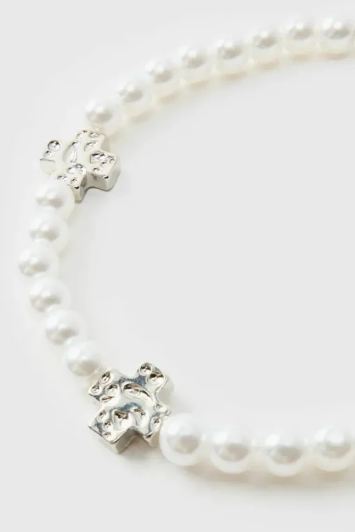 Pearl Bracelet with Cross Charms