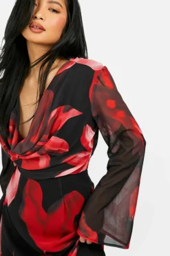 Petite Bold Floral Cowl Detail Maxi Dress