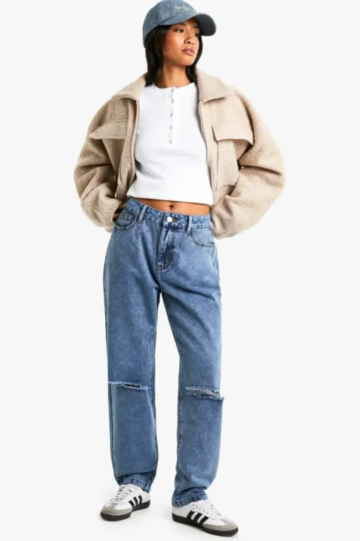 Petite High Waist Distressed Mom Jeans