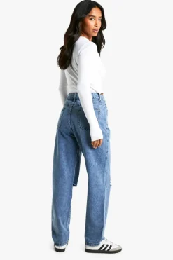Petite High Waist Distressed Mom Jeans