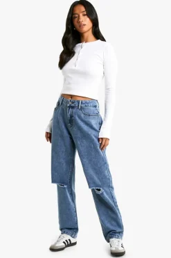 Petite High Waist Distressed Mom Jeans