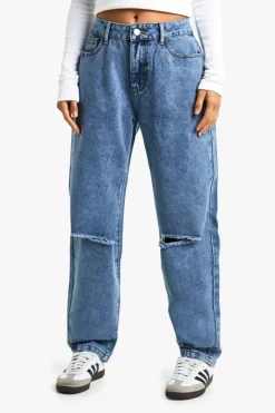 Petite High Waist Distressed Mom Jeans