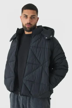 Plus Abstract Quilted Puffer Jacket In Black