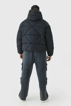 Plus Abstract Quilted Puffer Jacket In Black