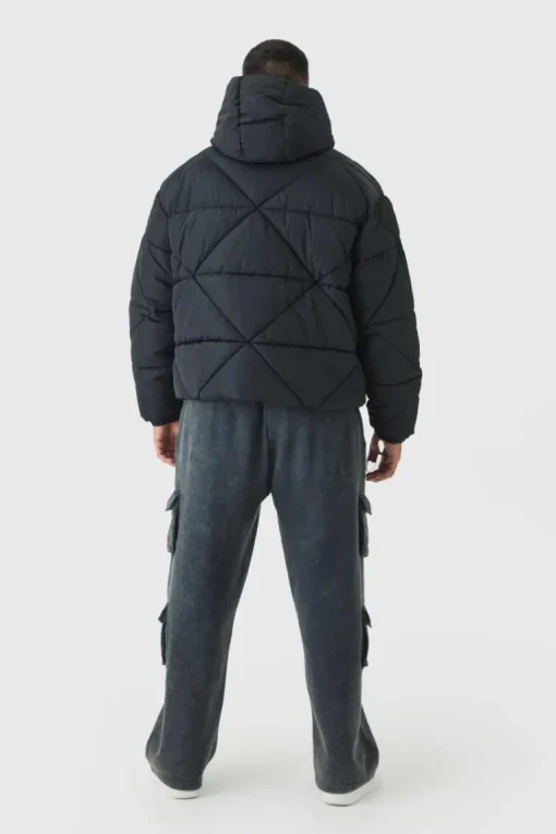 Plus Abstract Quilted Puffer Jacket In Black