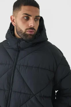 Plus Abstract Quilted Puffer Jacket In Black