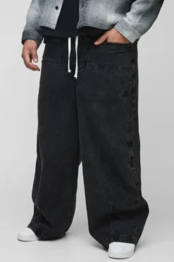 Plus Acid Wash Parachute Fit Elasticated Waist Carpenter Trousers