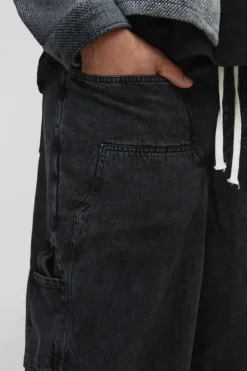 Plus Acid Wash Parachute Fit Elasticated Waist Carpenter Trousers