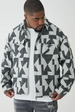 Plus Aztec Print Zip Through Overshirt