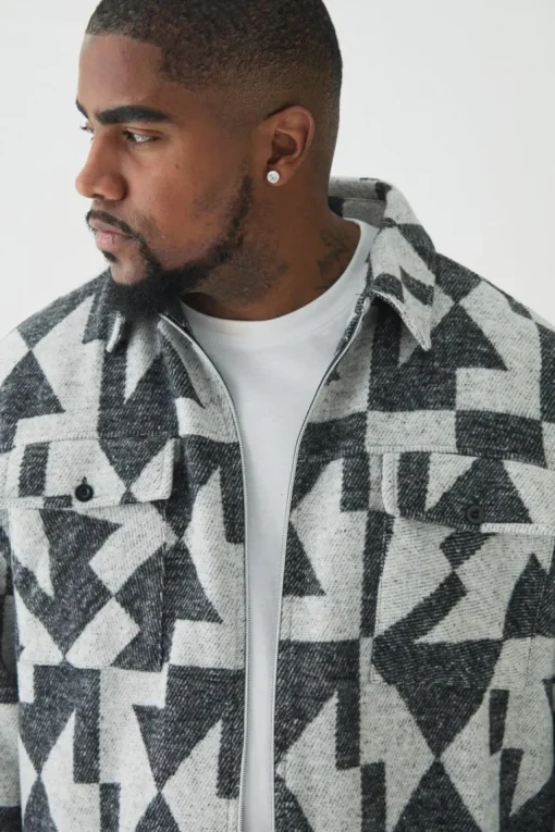 Plus Aztec Print Zip Through Overshirt