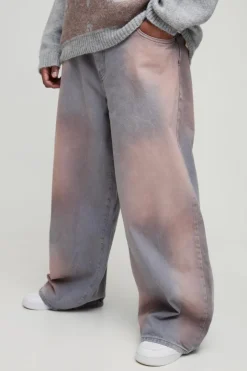 Plus Baggy Bleached Overdye Jeans