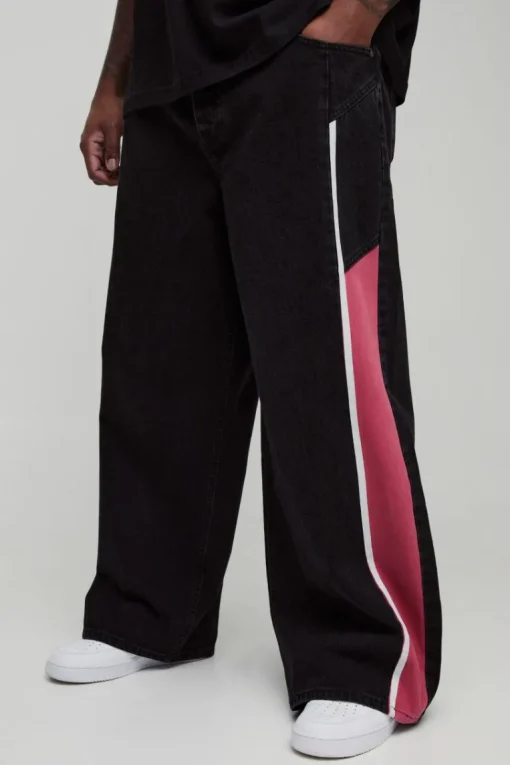 Plus Baggy Moto Panel Jeans