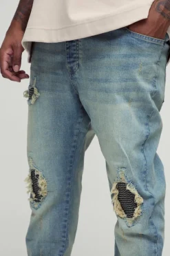Plus Biker Rip & Repair Stonewash Zip Hem Skinny Jeans