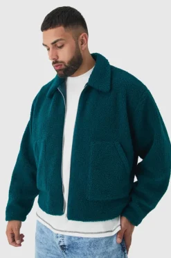 Plus Borg Harrington Jacket In Teal