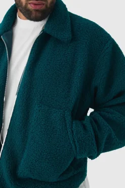 Plus Borg Harrington Jacket In Teal
