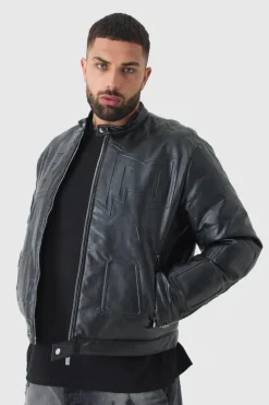 Plus Boxy BHM PU Collarless Moto Biker Jacket In Black