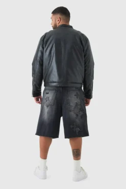 Plus Boxy BHM PU Collarless Moto Biker Jacket In Black
