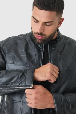 Plus Boxy BHM PU Collarless Moto Biker Jacket In Black