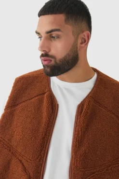 Plus Boxy Borg Pocket Detail Gilet In Tan