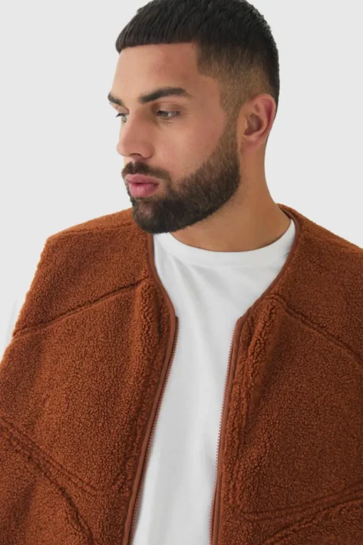 Plus Boxy Borg Pocket Detail Gilet In Tan
