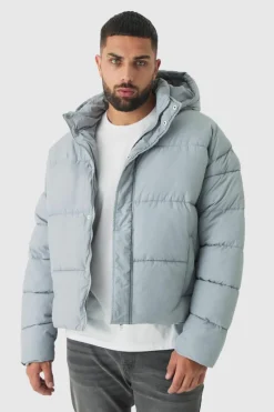 Plus Boxy Crinkle Nylon Puffer Jacket In Light Grey