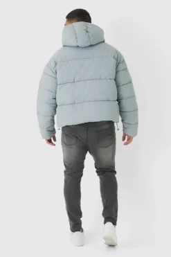 Plus Boxy Crinkle Nylon Puffer Jacket In Light Grey