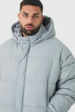 Plus Boxy Crinkle Nylon Puffer Jacket In Light Grey