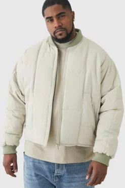 Plus Boxy Quilted Bomber Jacket In Stone