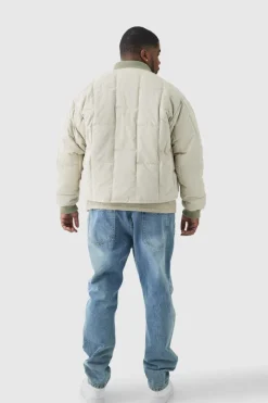 Plus Boxy Quilted Bomber Jacket In Stone