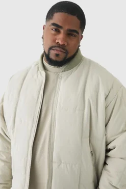 Plus Boxy Quilted Bomber Jacket In Stone
