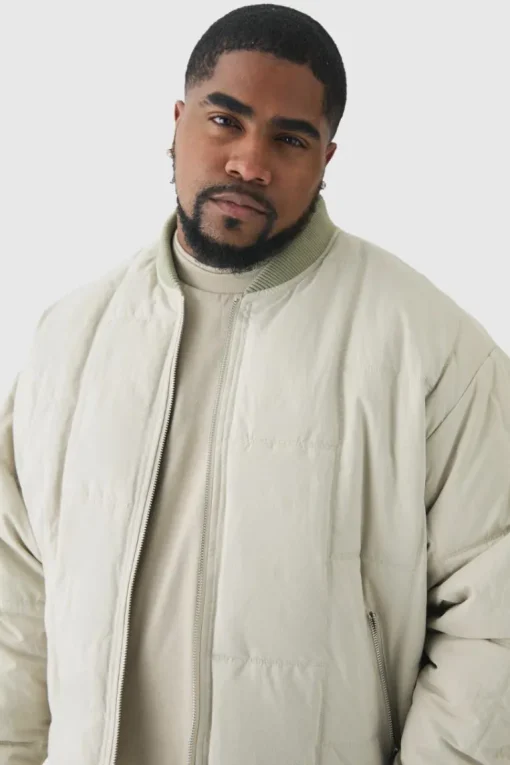 Plus Boxy Quilted Bomber Jacket In Stone