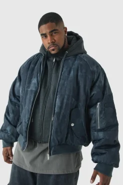 Plus Boxy Washed Padded Hooded Bomber Jacket In Black