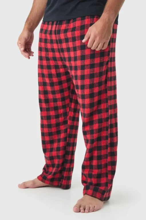 Plus Brushed Check Loungewear Bottoms in Red
