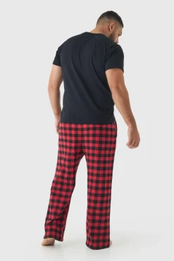 Plus Brushed Check Loungewear Bottoms in Red