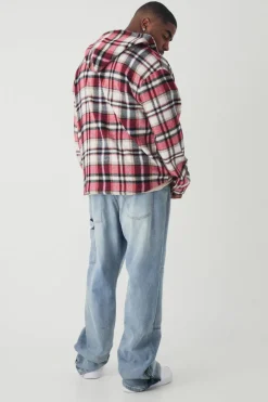 Plus Brushed Hooded Checked Overshirt