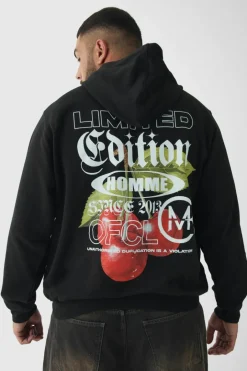 Plus Cherry Graphic Back Print Oversized Hoodie