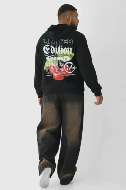 Plus Cherry Graphic Back Print Oversized Hoodie