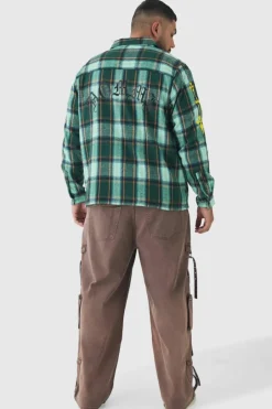 Plus Cross Applique Regular Fit Checked Shirt in Green