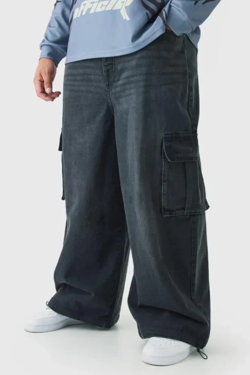 Plus Denim Cargo Parachute Jeans