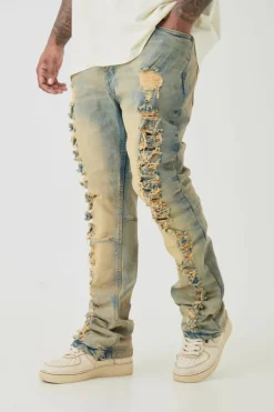 Plus Distressed Stretch Skinny Flared Jeans