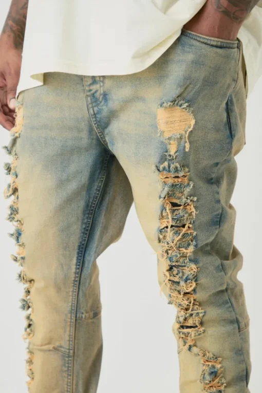 Plus Distressed Stretch Skinny Flared Jeans