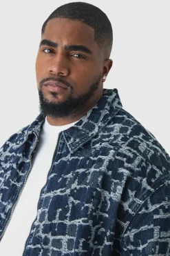 Plus Distressed Tapestry Denim Harrington Jacket