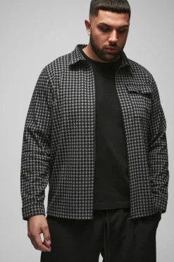 Plus Dogtooth Jacquard Zip Through Overshirt