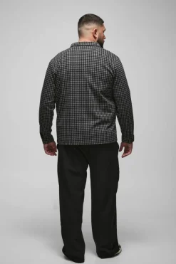 Plus Dogtooth Jacquard Zip Through Overshirt
