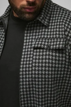 Plus Dogtooth Jacquard Zip Through Overshirt