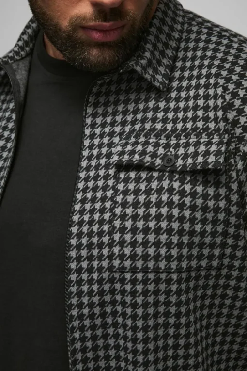 Plus Dogtooth Jacquard Zip Through Overshirt