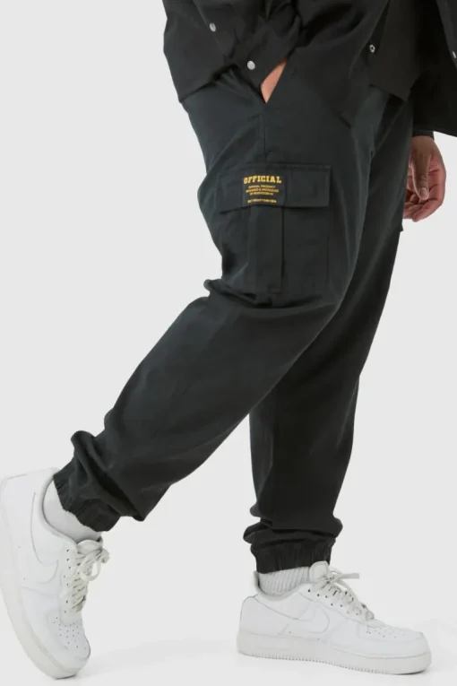 Plus Elasticated Waist Twill Slim Fit Cargo Tab Trouser