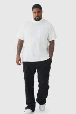 Plus Embossed Checkered Towelling Trouser & T-shirt Set Black
