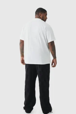 Plus Embossed Checkered Towelling Trouser & T-shirt Set Black