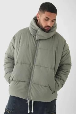 Plus Extended Funnel Neck Hooded Puffer Jacket In Grey